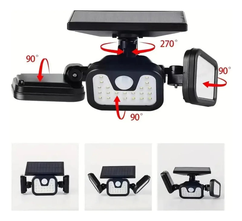 2 Lâmpadas Solares Led Área Externa Com Sensor De Presença Preto